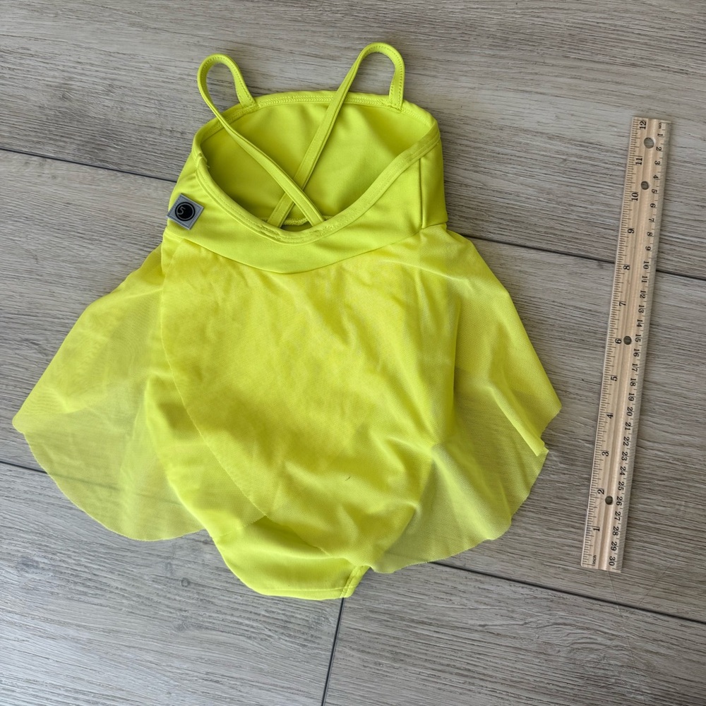 Girls Neon Yellow Dance Leotard with Skirt - Picture 2 of 4